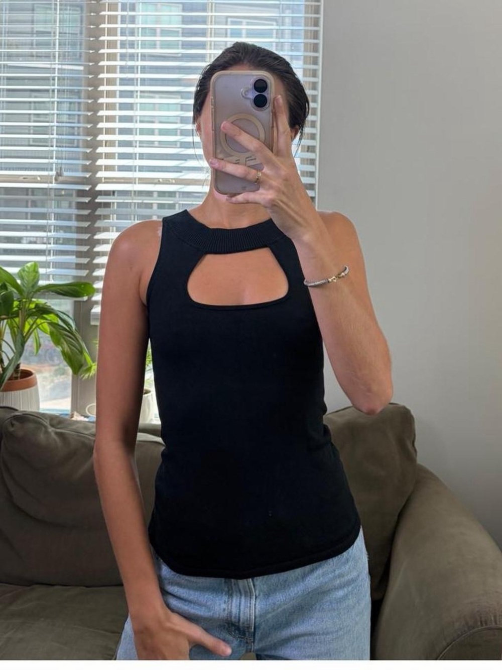 Cache black cut out knit tank